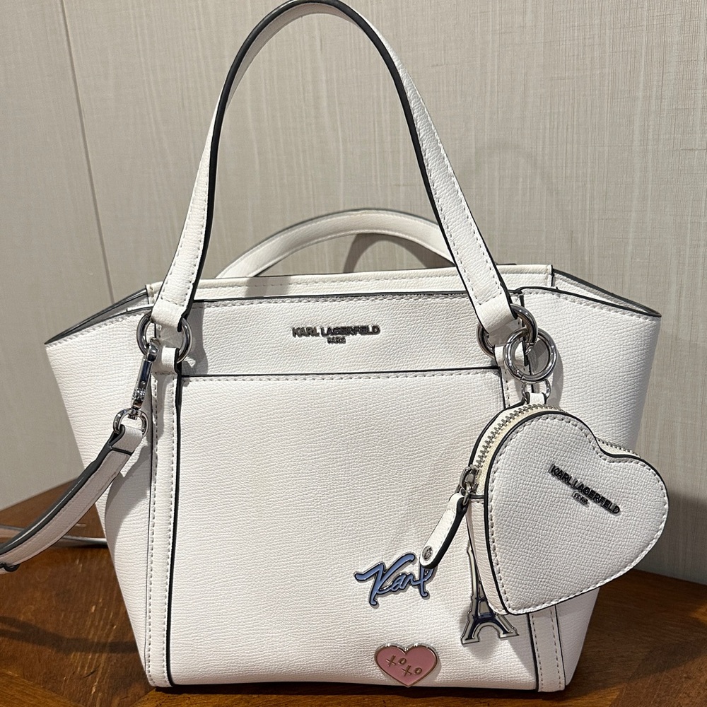 Karl Lagerfeld White Satchel with Heart Charm